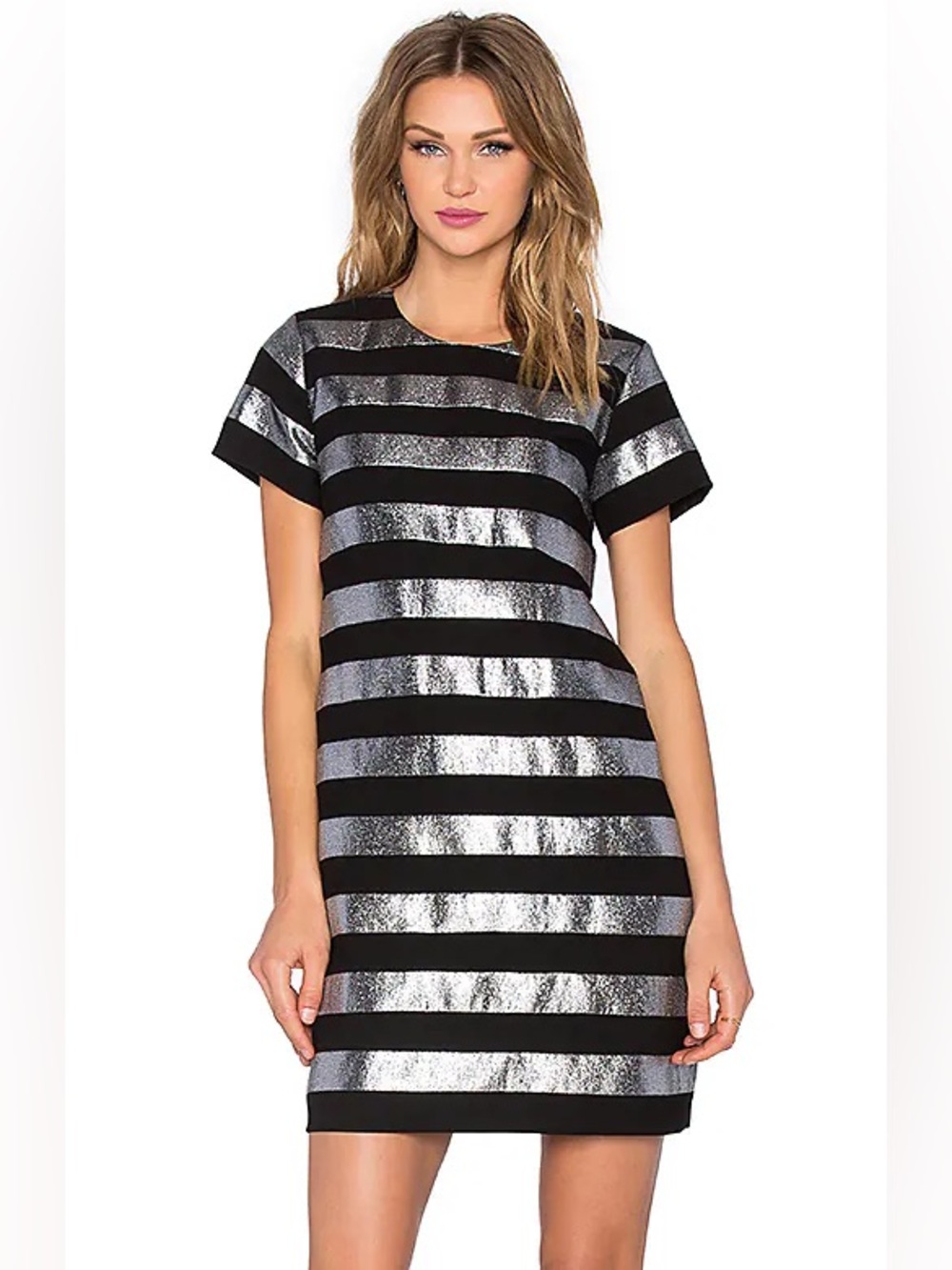 Marc by Marc Jacobs Black Metallic Lurex Silver Striped Shift Mini Dress